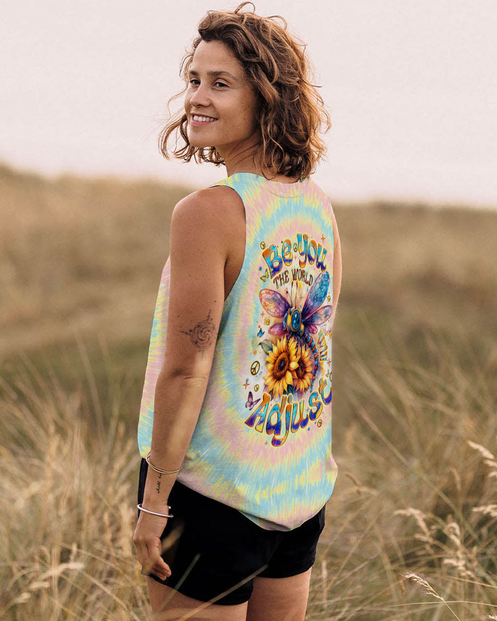 Be You the World Will Adjust Tie Dye Dragonfly and Sunflower AOP Shirts _9_ lblzg