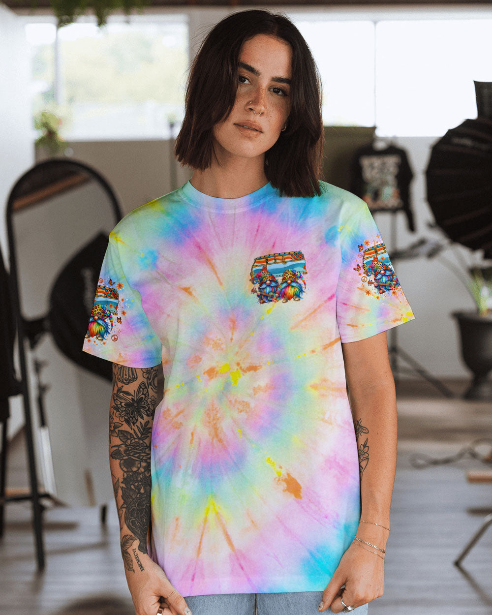 Be You the World Will Adjust Tie Dye Gnome and Van Graphic AOP Shirts _10_ mlL2G