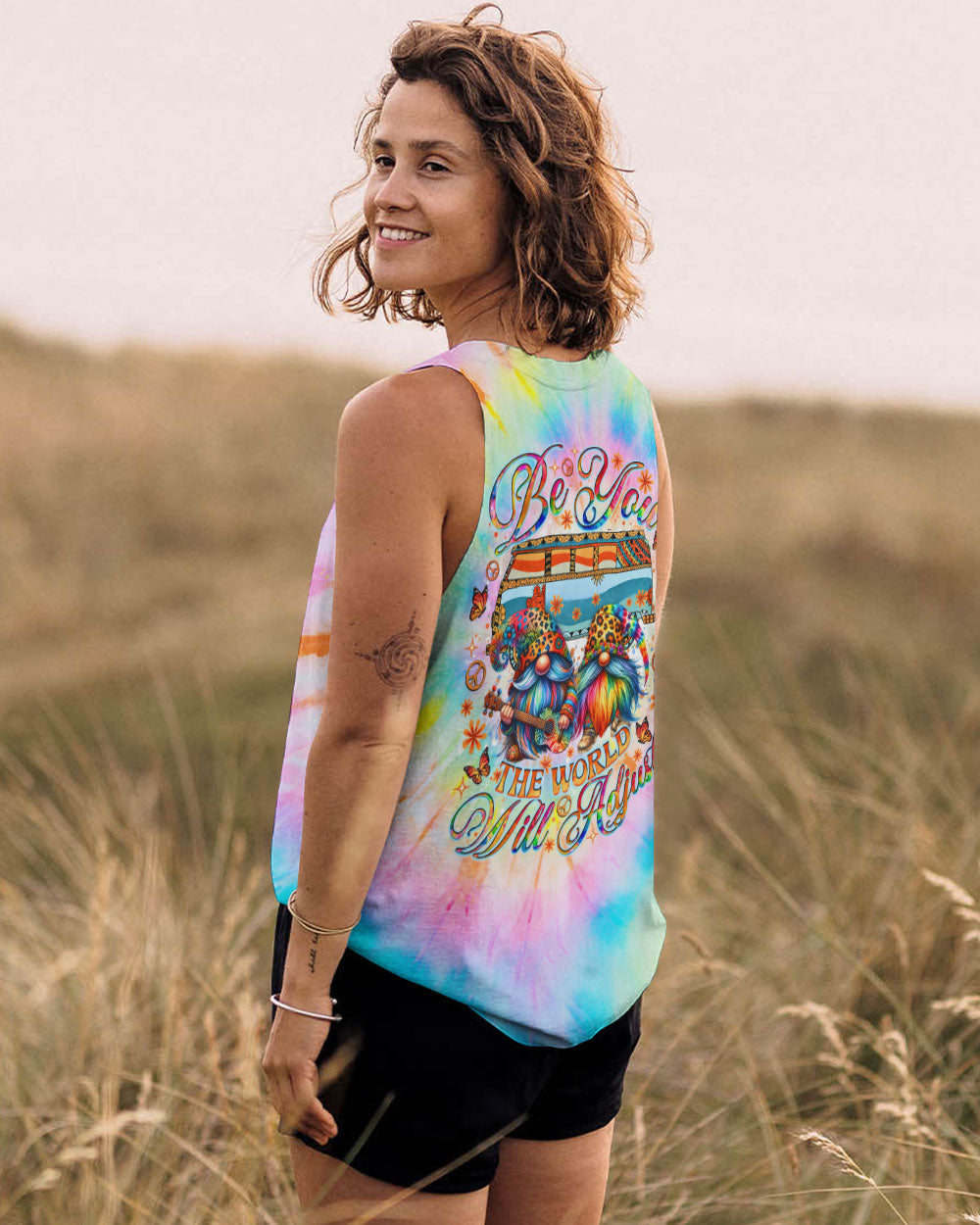 Be You the World Will Adjust Tie Dye Gnome and Van Graphic AOP Shirts _8_ kjY2k