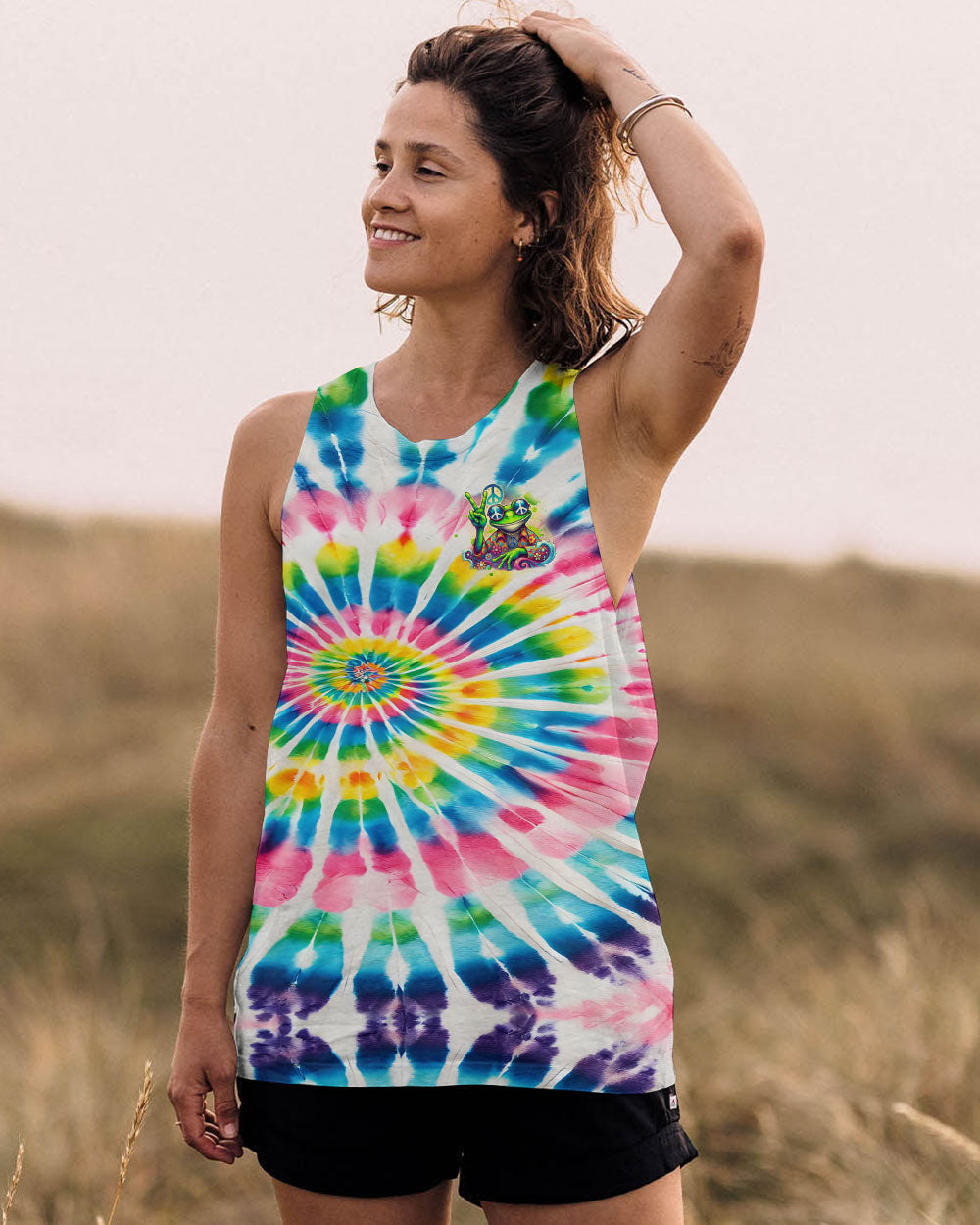 Be You the World Will Adjust Tie Dye Hippie Frog Graphic AOP Shirts _13_ fpTPQ