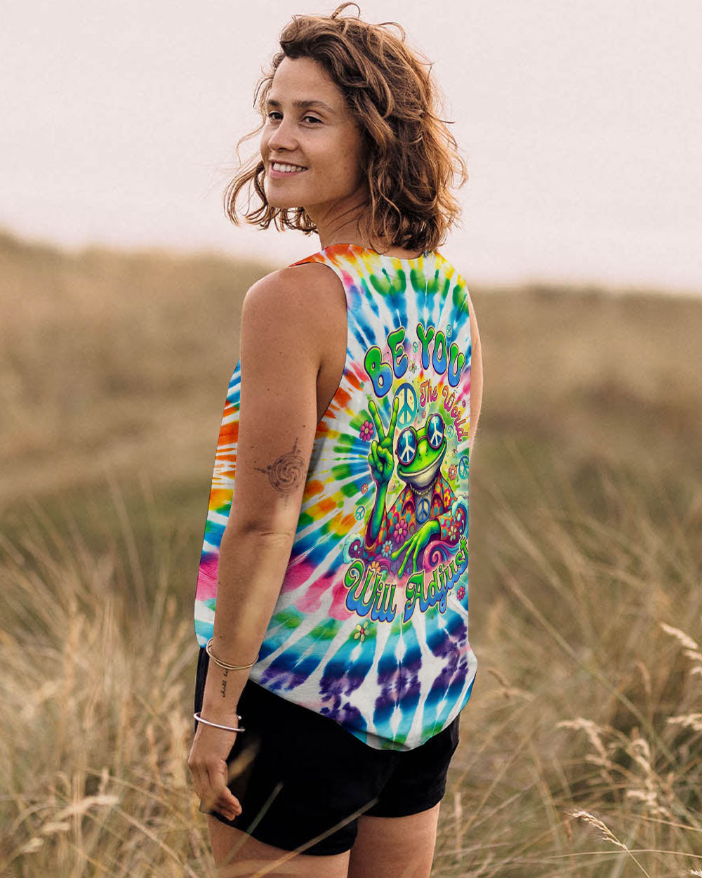 Be You the World Will Adjust Tie Dye Hippie Frog Graphic AOP Shirts _14_ aOC5m