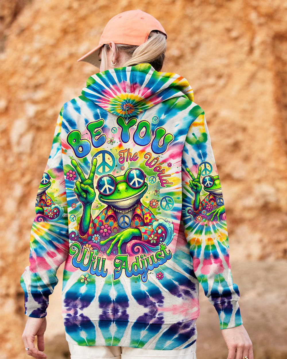 Be You the World Will Adjust Tie Dye Hippie Frog Graphic AOP Shirts _2_ GzRjO