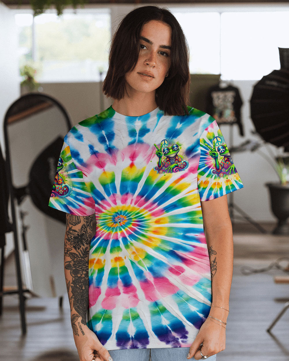 Be You the World Will Adjust Tie Dye Hippie Frog Graphic AOP Shirts _3_ B0r9z