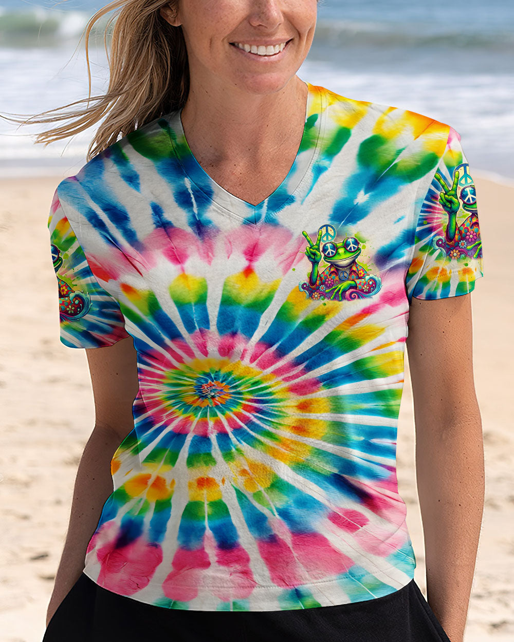 Be You the World Will Adjust Tie Dye Hippie Frog Graphic AOP Shirts _5_ H9PX4