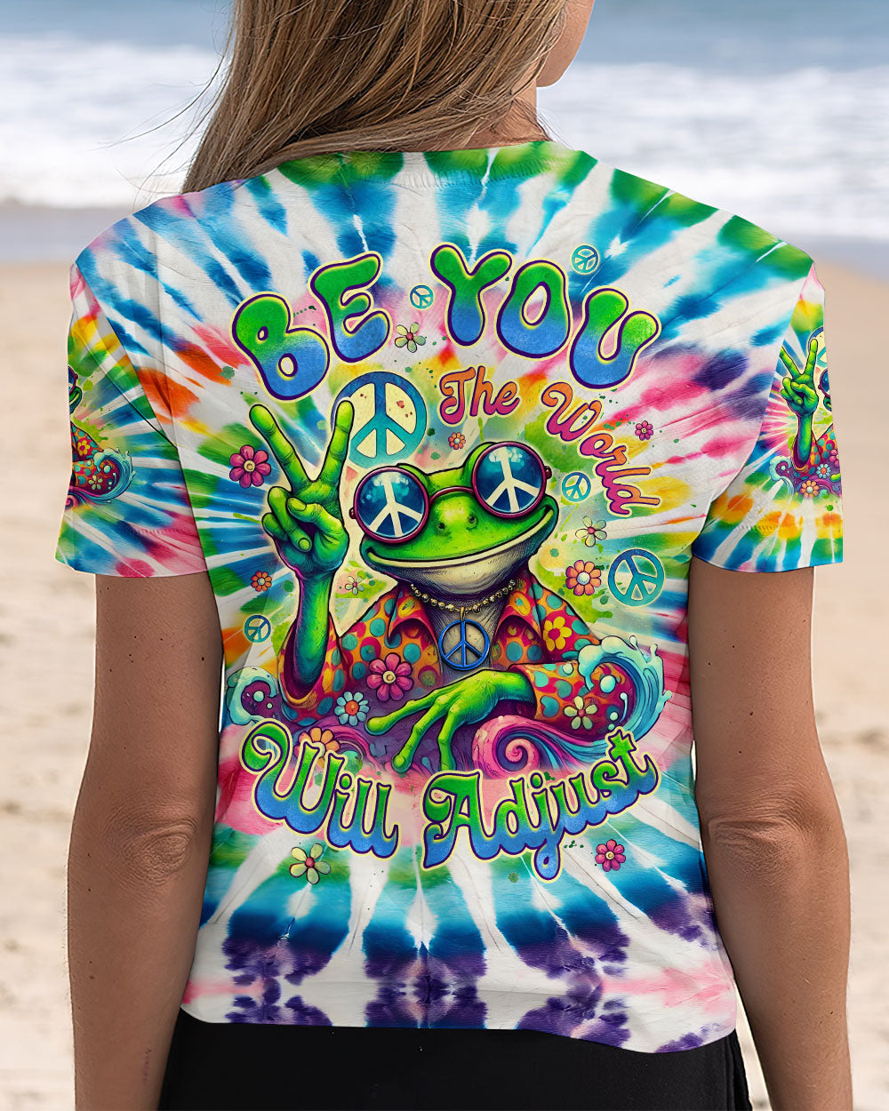 Be You the World Will Adjust Tie Dye Hippie Frog Graphic AOP Shirts _6_ pnryJ