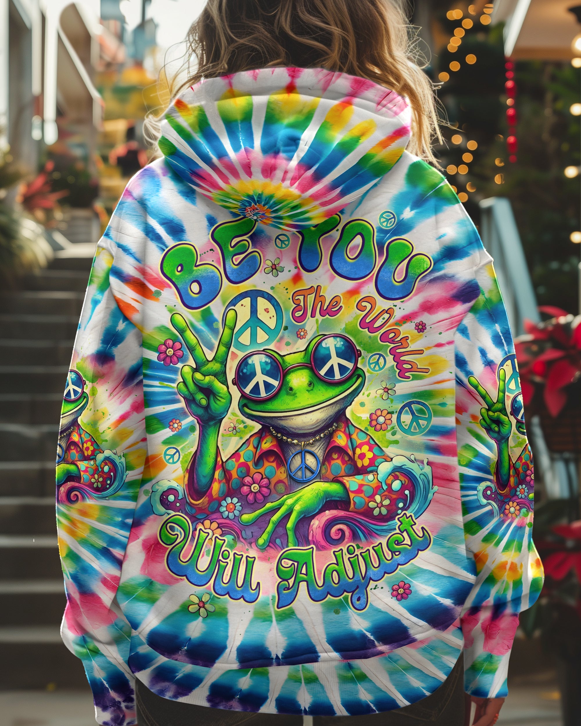 Be You the World Will Adjust Tie Dye Hippie Frog Graphic AOP Shirts _8_ a2AFt