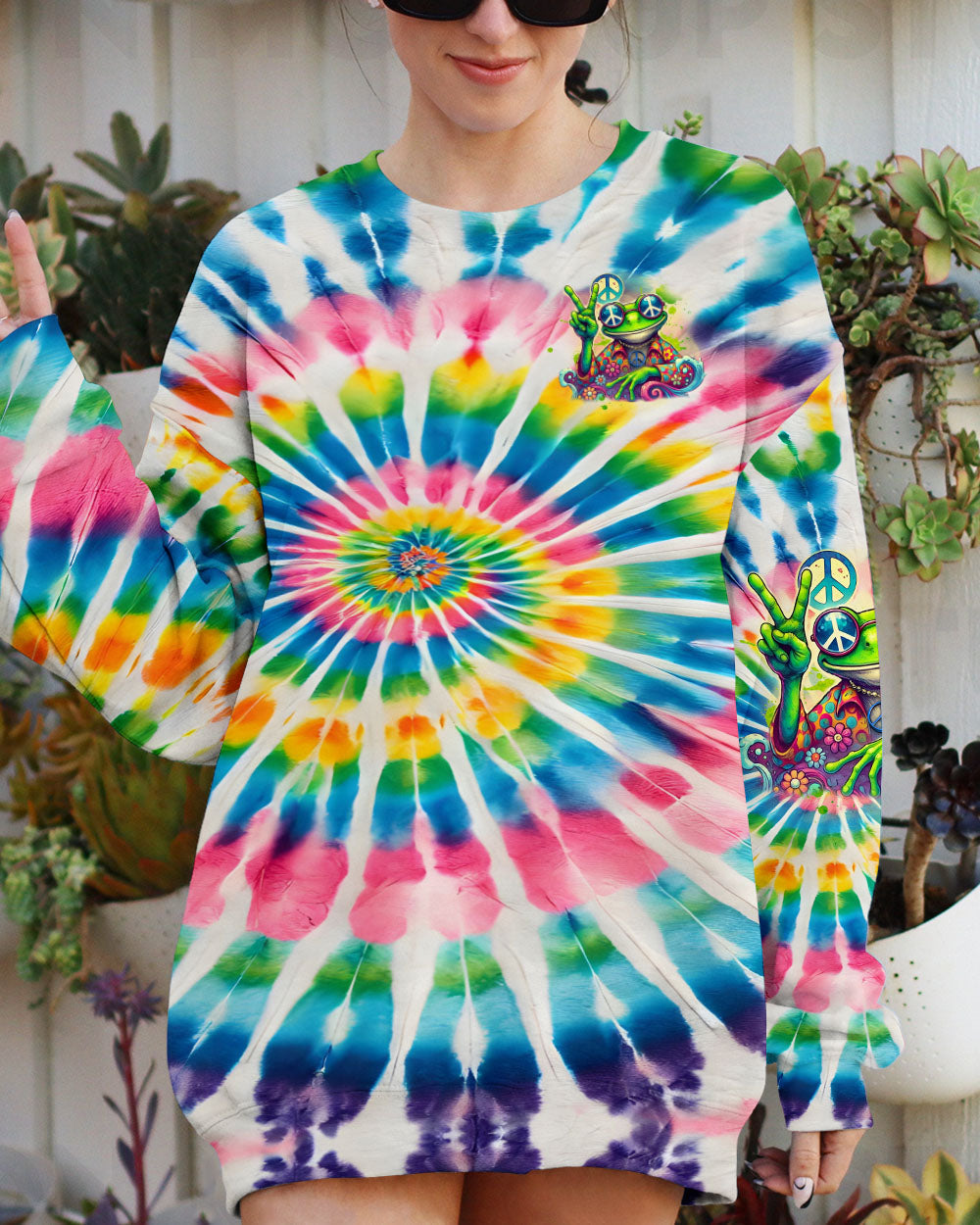 Be You the World Will Adjust Tie Dye Hippie Frog Graphic AOP Shirts _9_ QvQKf
