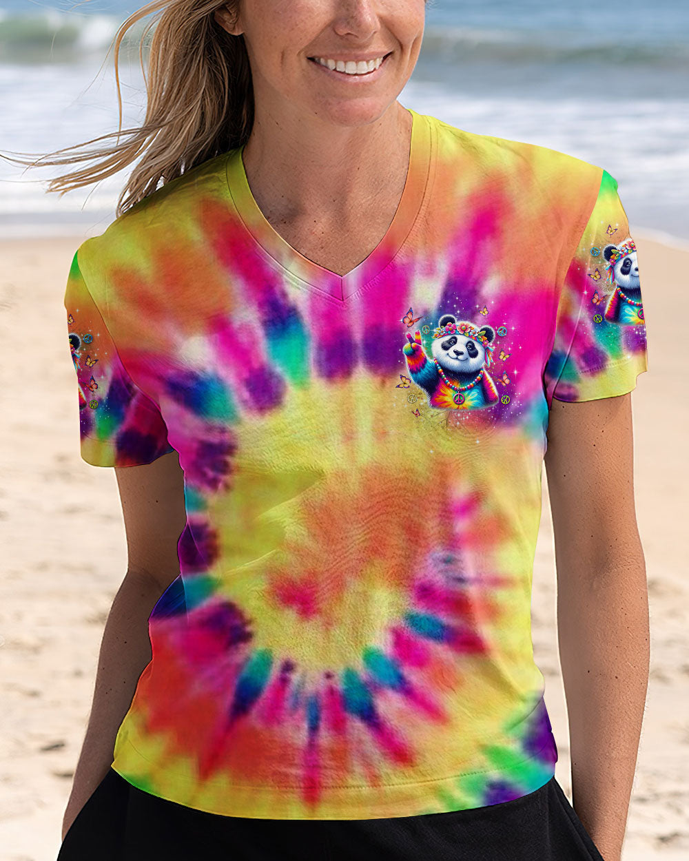 Be You the World Will Adjust Tie Dye Peace Panda Graphic AOP Shirts _2_ abqIW