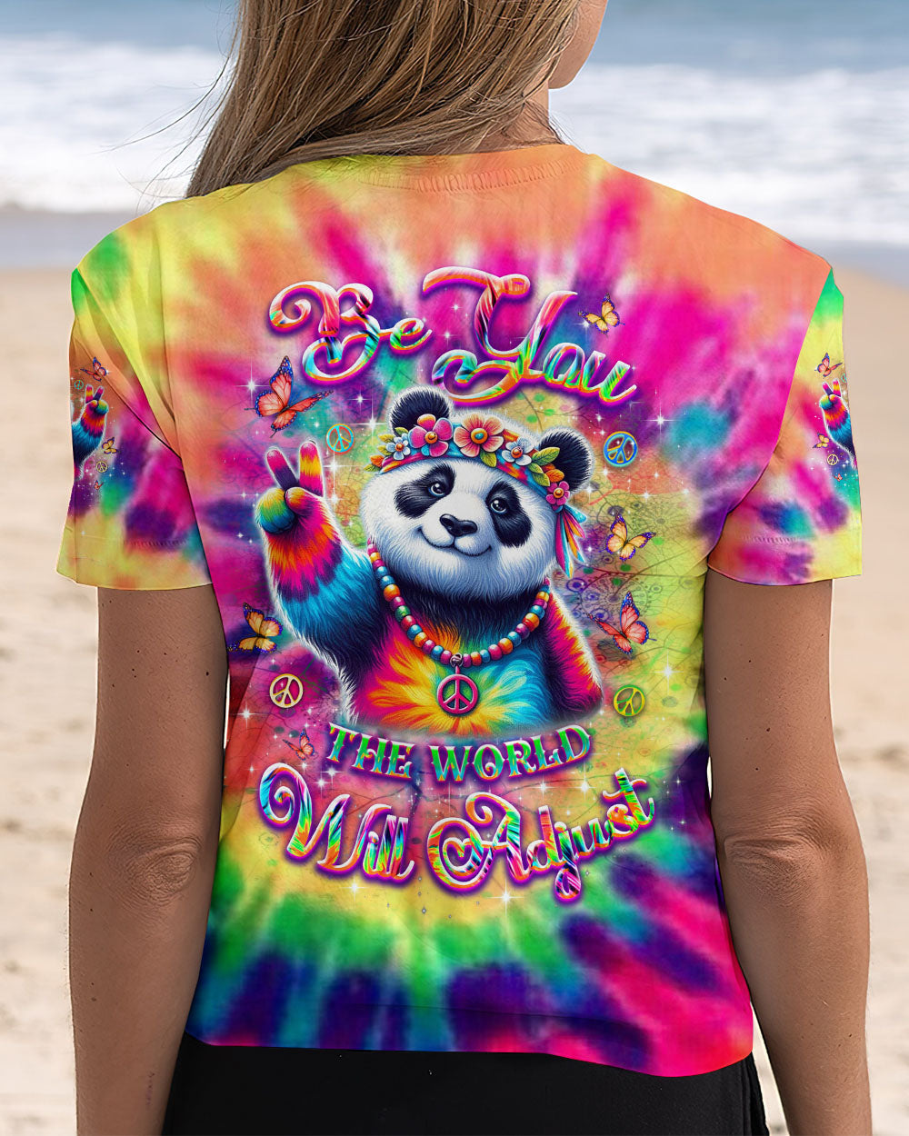 Be You the World Will Adjust Tie Dye Peace Panda Graphic AOP Shirts _3_ zzK60