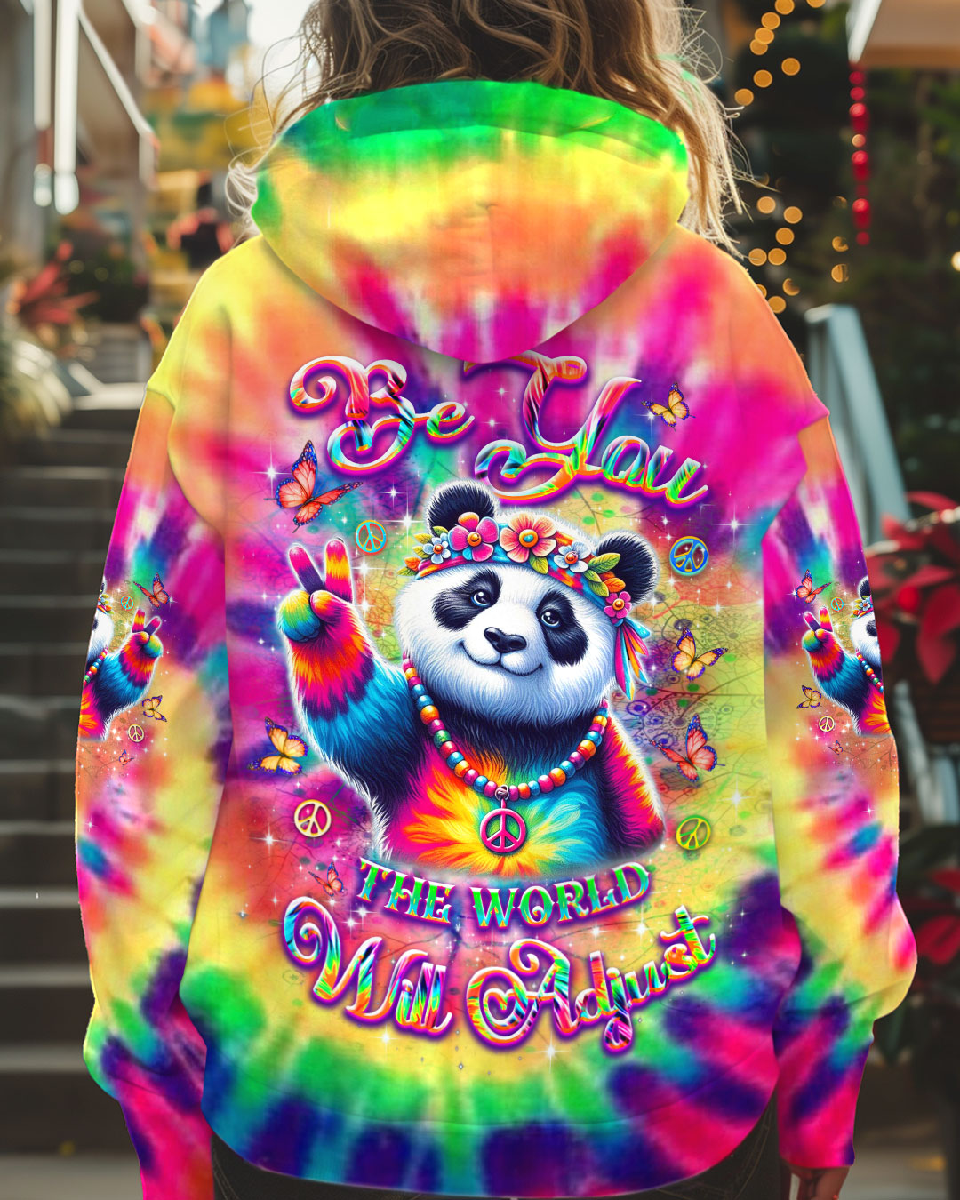 Be You the World Will Adjust Tie Dye Peace Panda Graphic AOP Shirts _5_ esVgF
