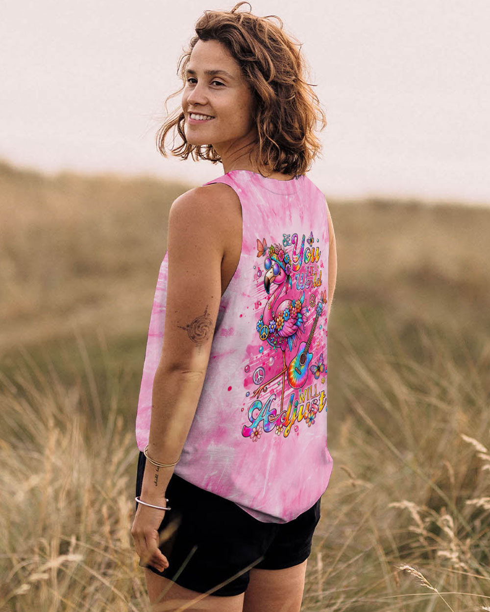 Be You the World will Adjust Flamingo Tie Dye with Guitar and Flowers AOP Shirts _11_ i3cJ8