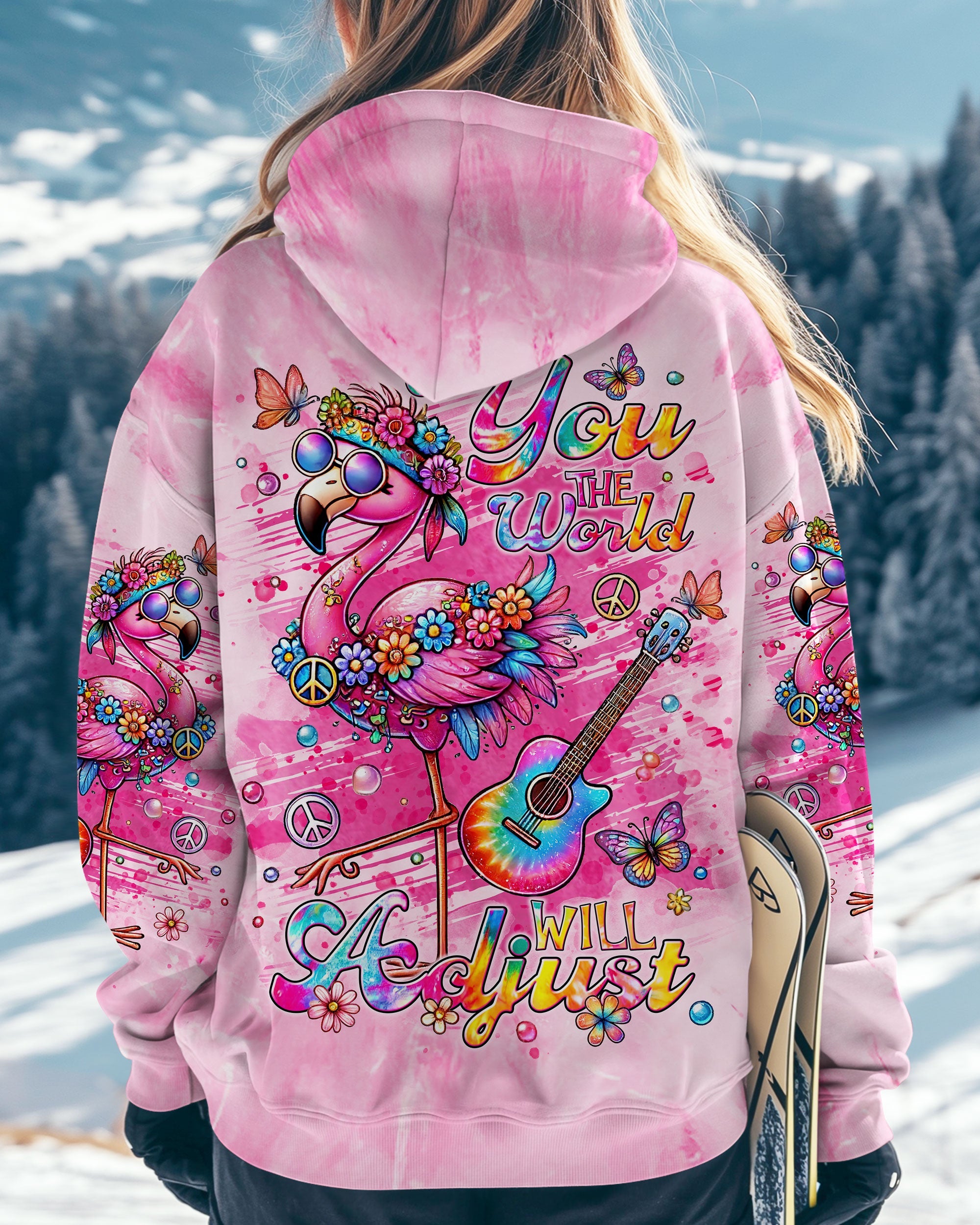 Be You the World will Adjust Flamingo Tie Dye with Guitar and Flowers AOP Shirts _5_ fJYjG