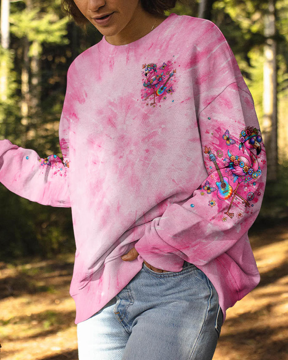 Be You the World will Adjust Flamingo Tie Dye with Guitar and Flowers AOP Shirts _6_ aznsY