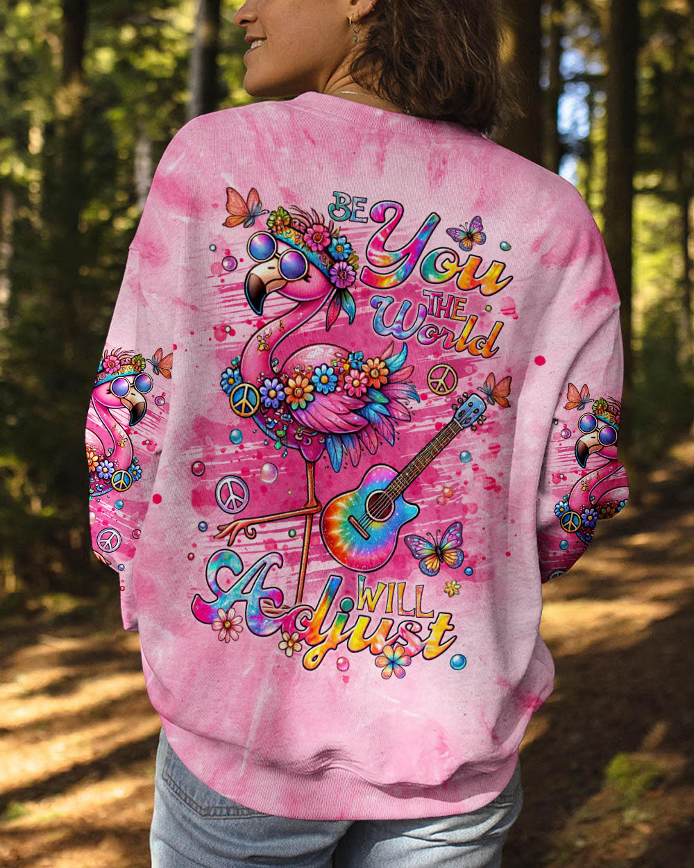 Be You the World will Adjust Flamingo Tie Dye with Guitar and Flowers AOP Shirts _7_ Neo0o