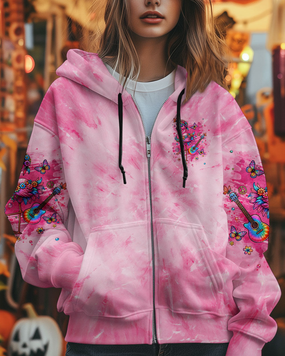 Be You the World will Adjust Flamingo Tie Dye with Guitar and Flowers AOP Shirts _8_ G9SND