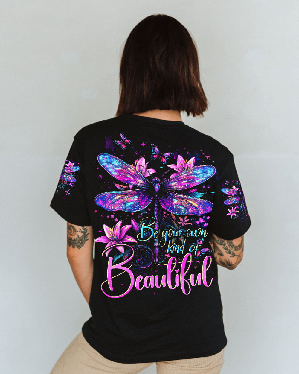 Be Your Own Kind of Beautiful Colorful Dragonfly Graphic AOP Shirts _1_ K1PBv