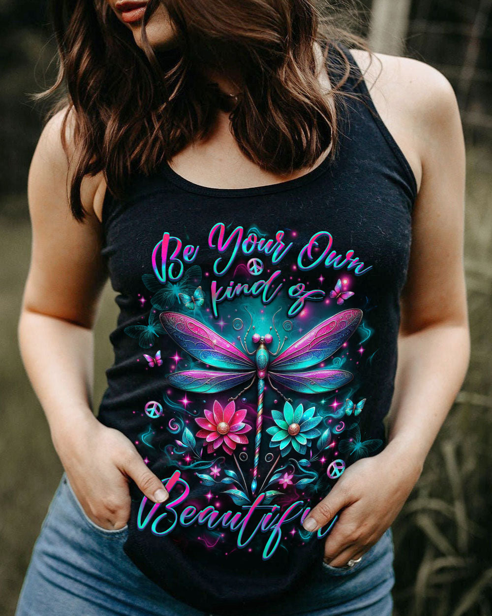 Be Your Own Kind of Beautiful Dragonfly and Floral Colorful Graphic AOP Shirts _11_ hpoKV