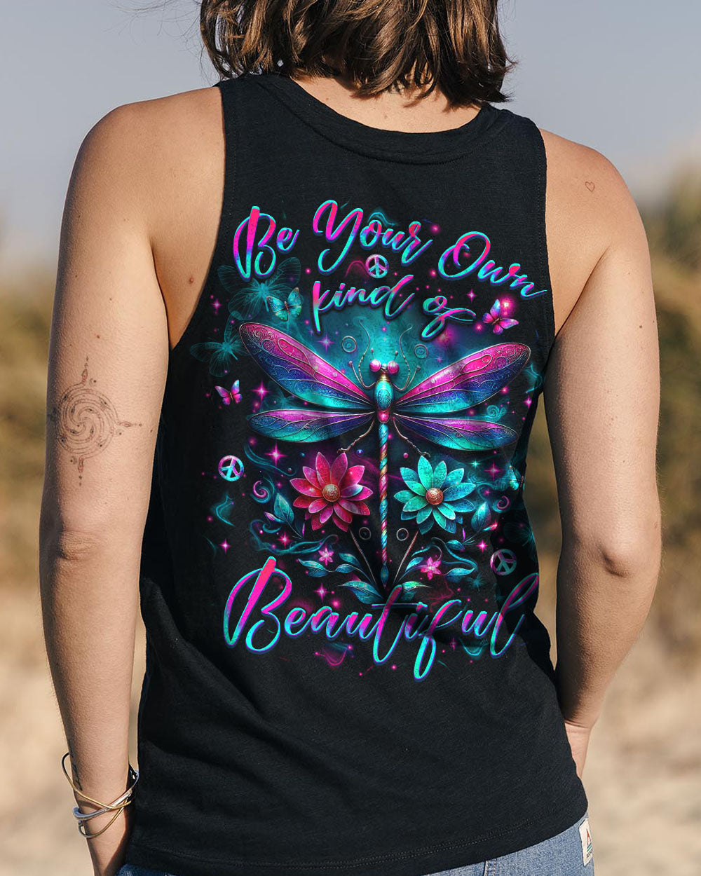 Be Your Own Kind of Beautiful Dragonfly and Floral Colorful Graphic AOP Shirts _13_ xuntx