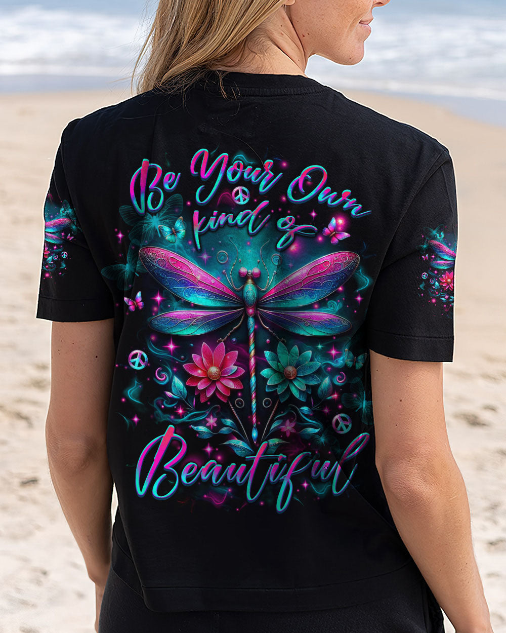 Be Your Own Kind of Beautiful Dragonfly and Floral Colorful Graphic AOP Shirts _4_ Gv0E6