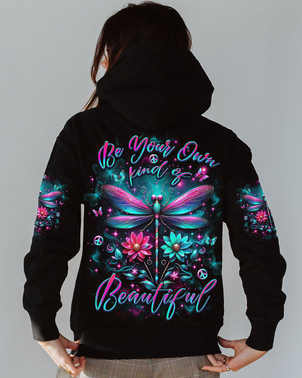 Be Your Own Kind of Beautiful Dragonfly and Floral Colorful Graphic AOP Shirts _7_ SJ8Mk