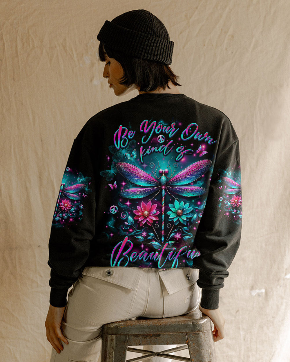 Be Your Own Kind of Beautiful Dragonfly and Floral Colorful Graphic AOP Shirts _9_ vZdQ6