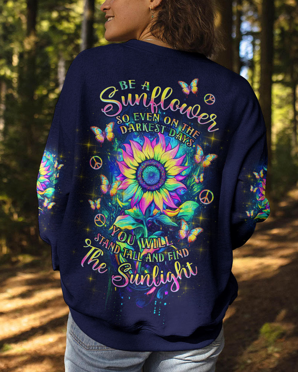 Be a Sunflower _26 Stand Tall Quote Colorful Galaxy Sunflower Peaceful Hippie Style AOP Shirts _10_ dXyJi