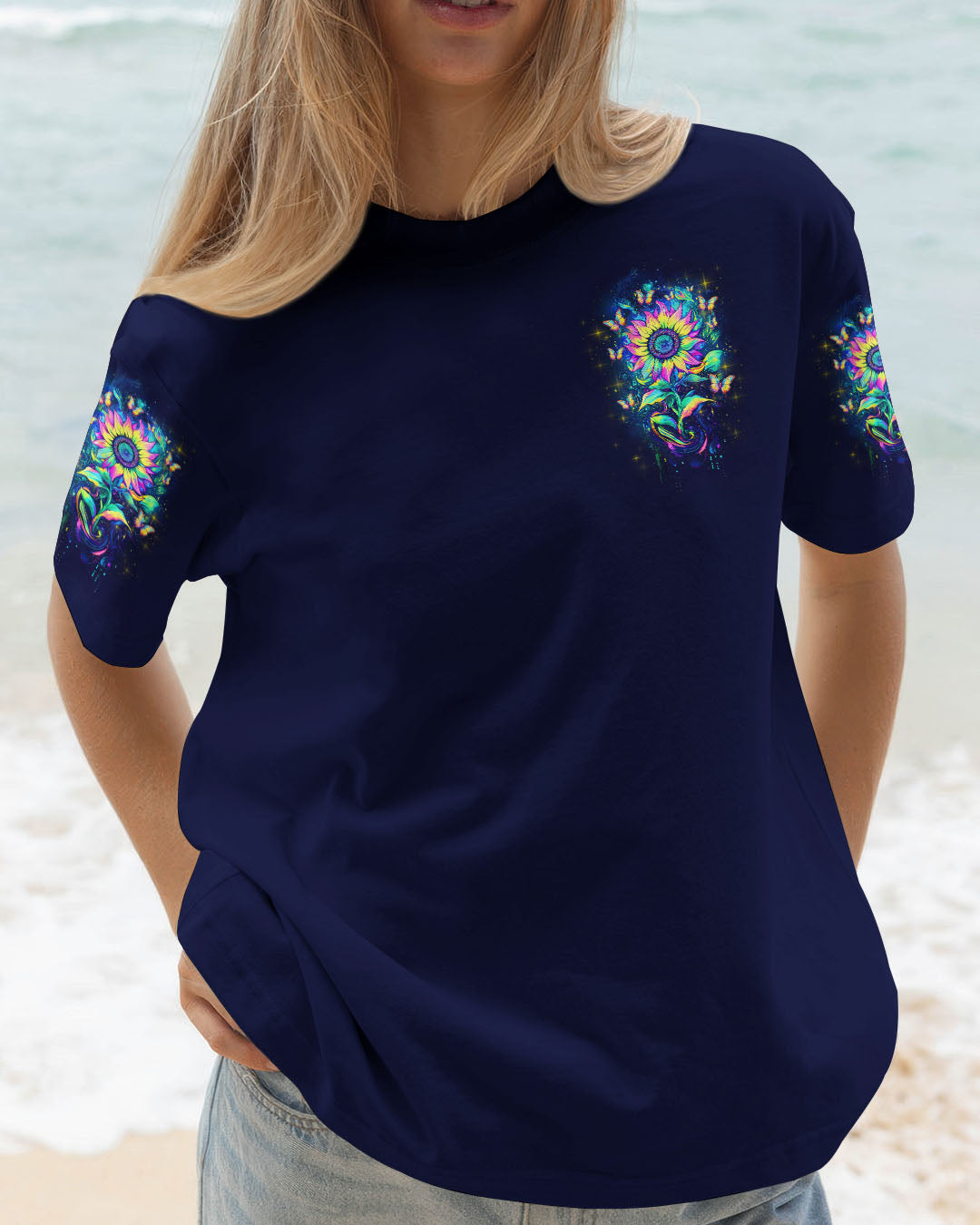 Be a Sunflower _26 Stand Tall Quote Colorful Galaxy Sunflower Peaceful Hippie Style AOP Shirts _3_ ain6X