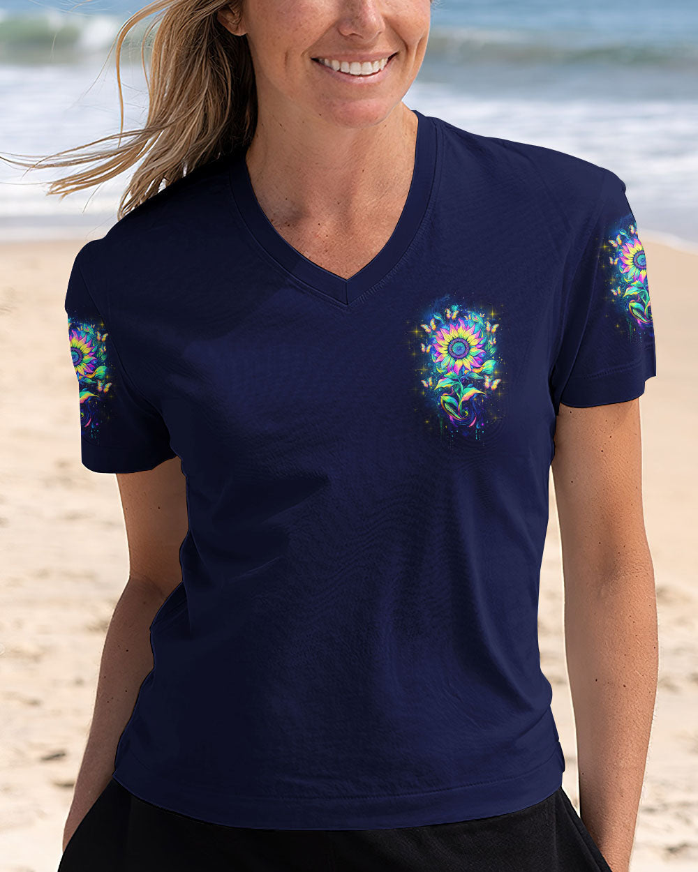 Be a Sunflower _26 Stand Tall Quote Colorful Galaxy Sunflower Peaceful Hippie Style AOP Shirts _5_ FglSK