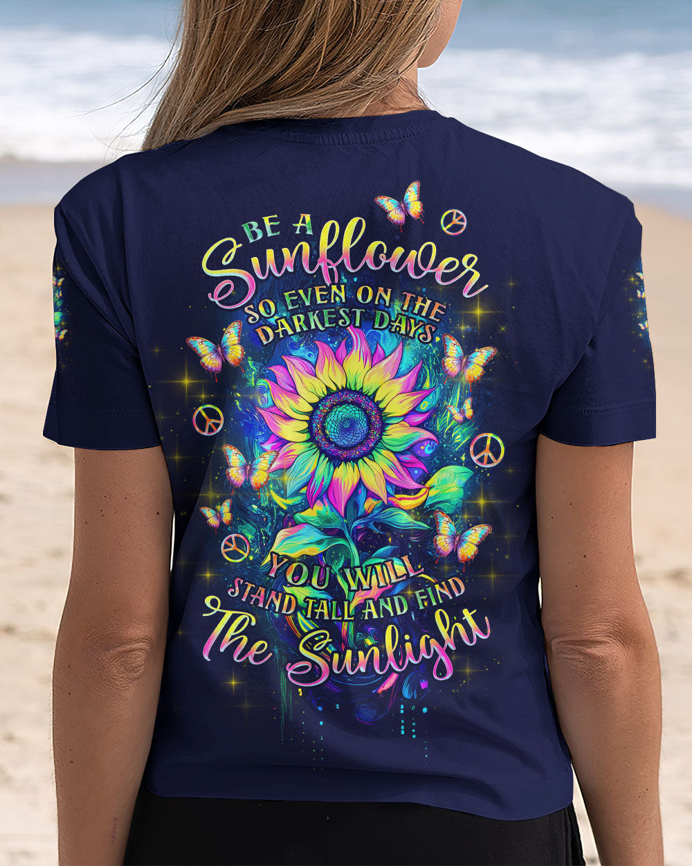 Be a Sunflower _26 Stand Tall Quote Colorful Galaxy Sunflower Peaceful Hippie Style AOP Shirts _6_ EyKK5