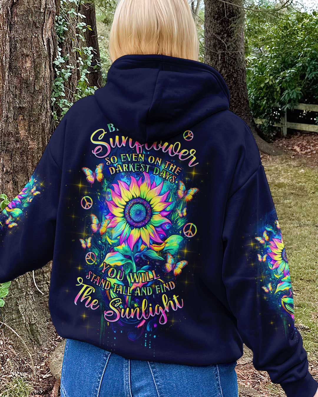 Be a Sunflower _26 Stand Tall Quote Colorful Galaxy Sunflower Peaceful Hippie Style AOP Shirts _8_ L9aS4
