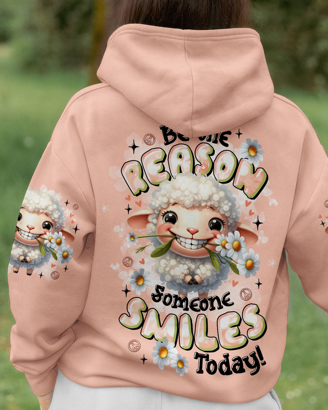 Be the Reason Someone Smiles Today Cute Sheep Design with Daisy Flowers AOP Shirts _13_ NbgUu