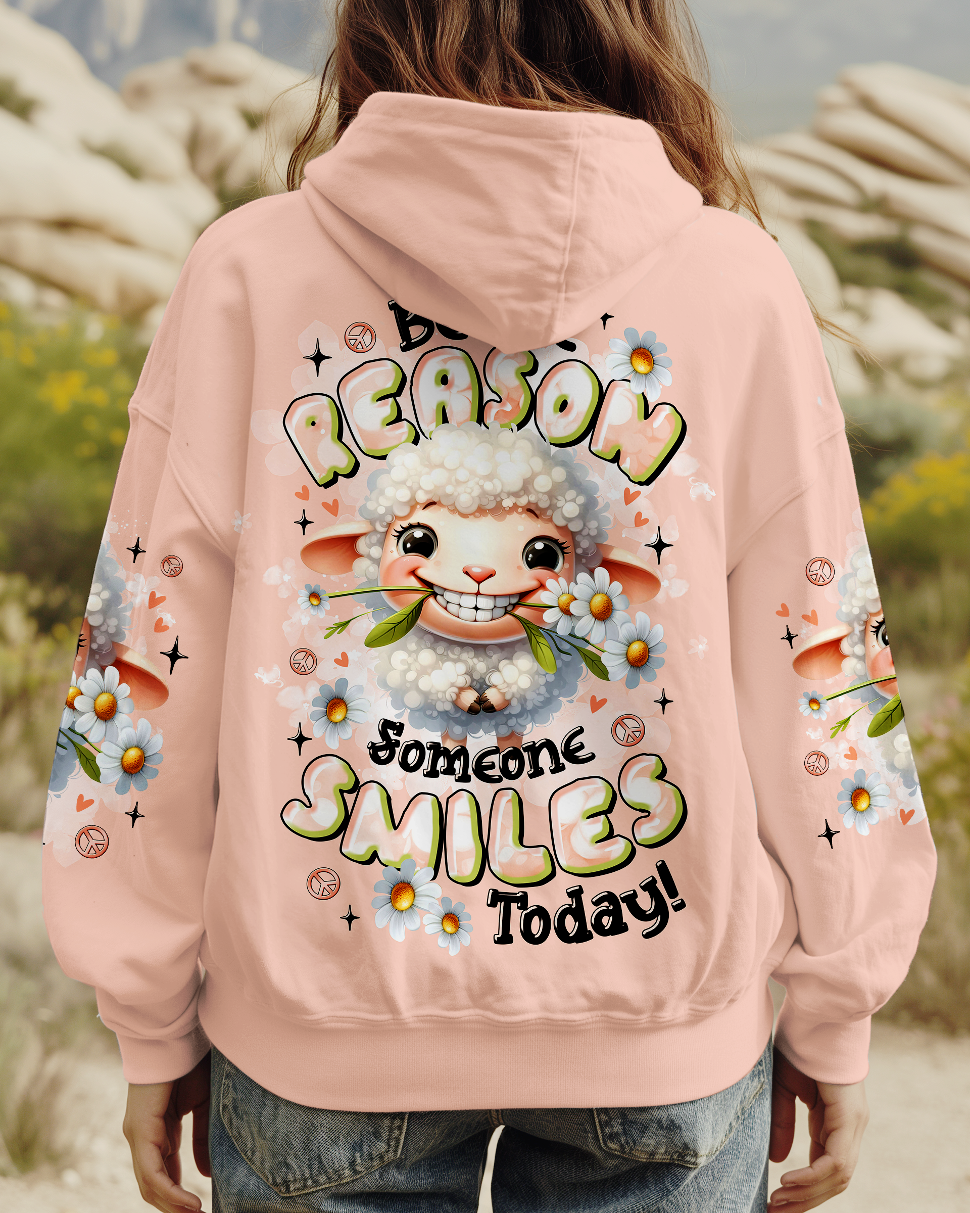 Be the Reason Someone Smiles Today Cute Sheep Design with Daisy Flowers AOP Shirts _1_ bG1bJ