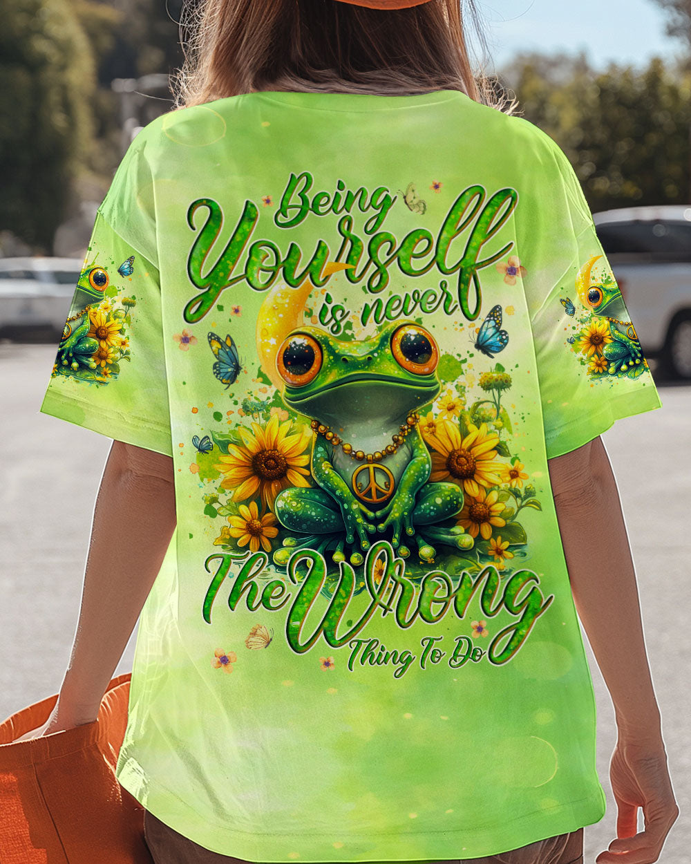 Being Yourself The Wrong Thing To Do Green Frog Sunflower Peace AOP Shirts _13_ WViOQ