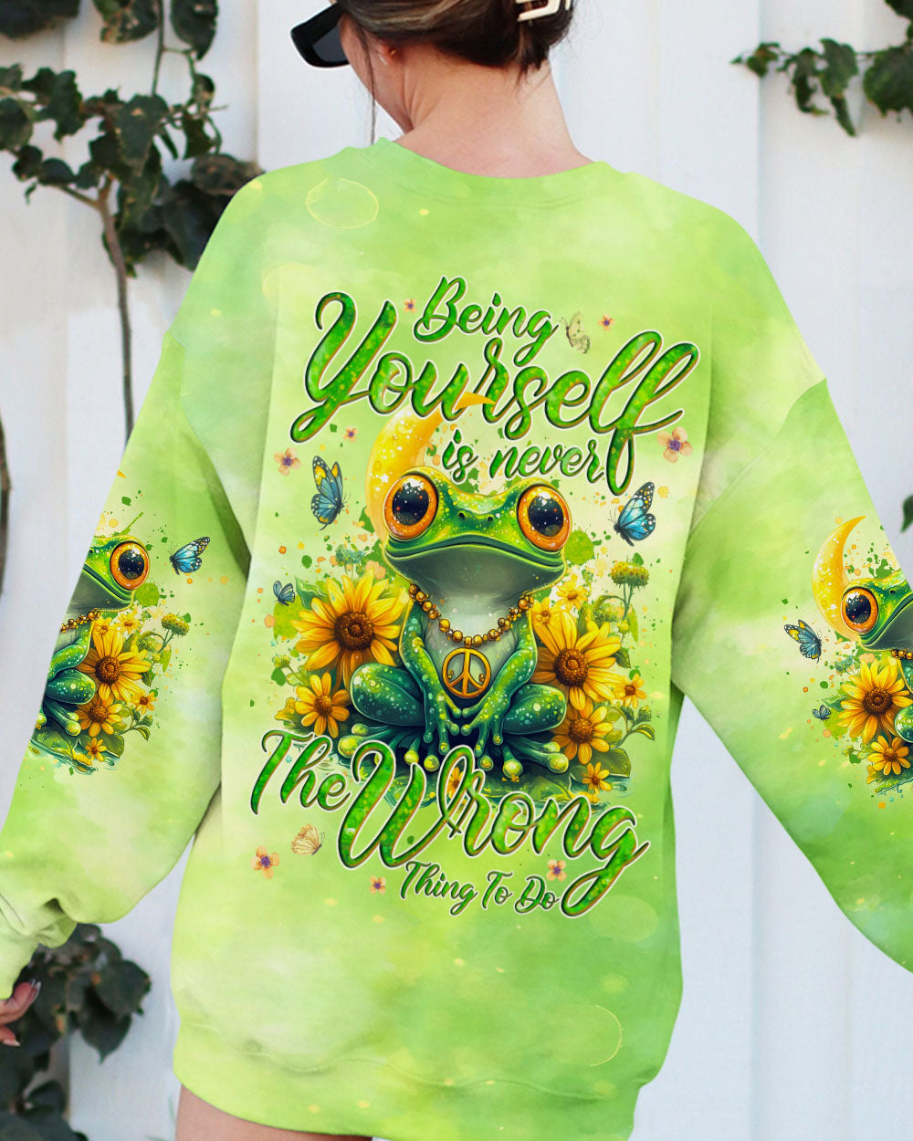 Being Yourself The Wrong Thing To Do Green Frog Sunflower Peace AOP Shirts _3_ vV6oh