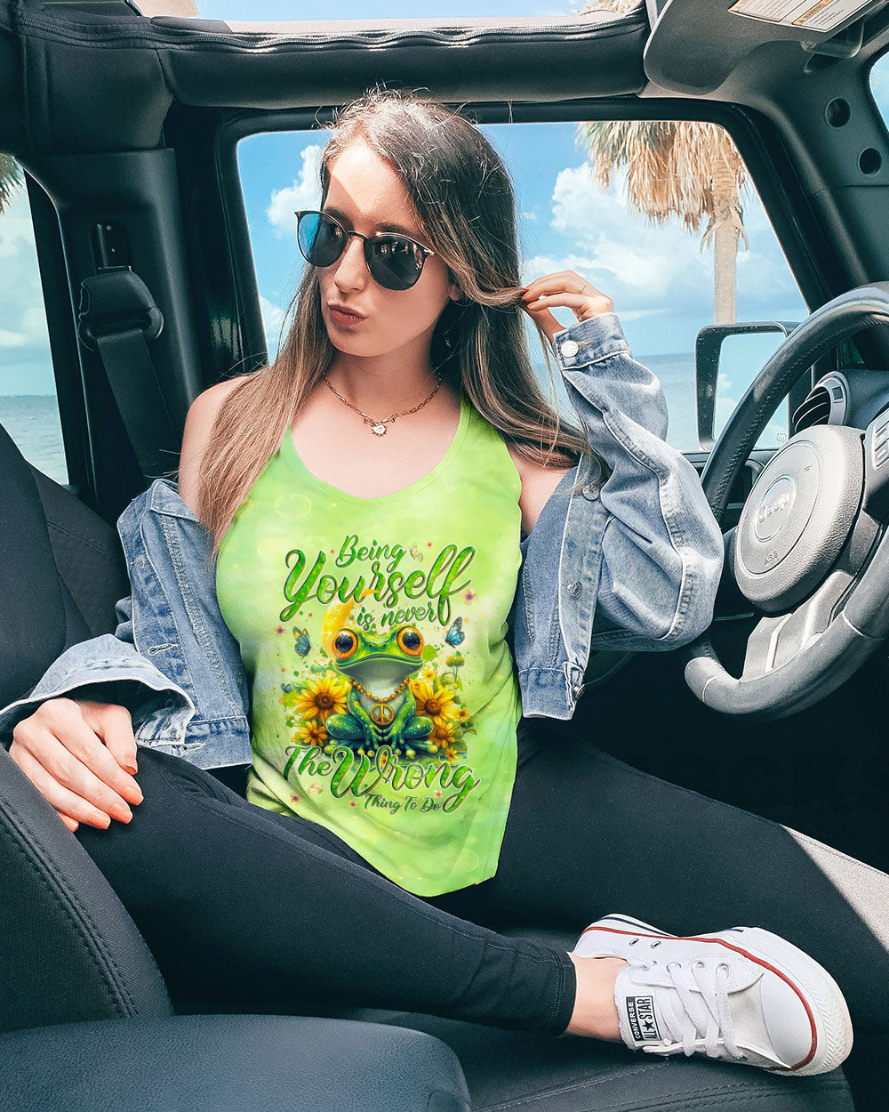Being Yourself The Wrong Thing To Do Green Frog Sunflower Peace AOP Shirts _5_ lUMBG