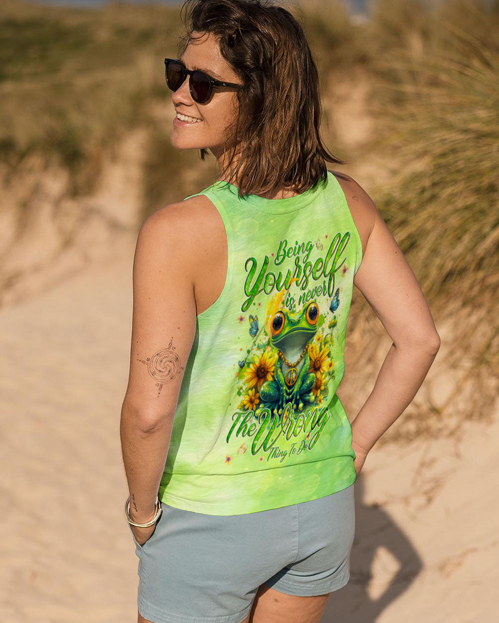 Being Yourself The Wrong Thing To Do Green Frog Sunflower Peace AOP Shirts _7_ TXPhP