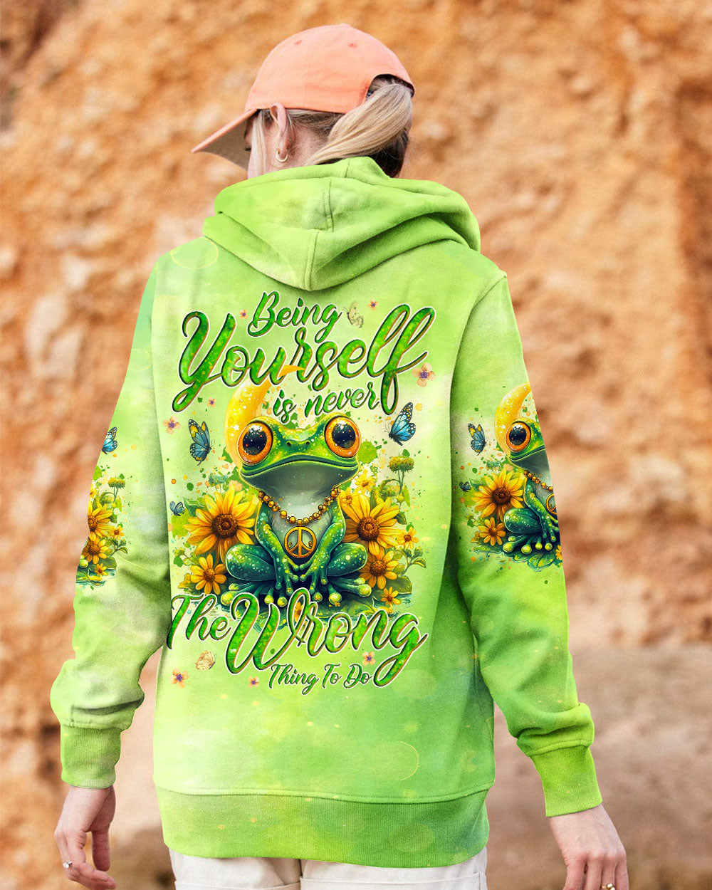 Being Yourself The Wrong Thing To Do Green Frog Sunflower Peace AOP Shirts _9_ 9nsIE