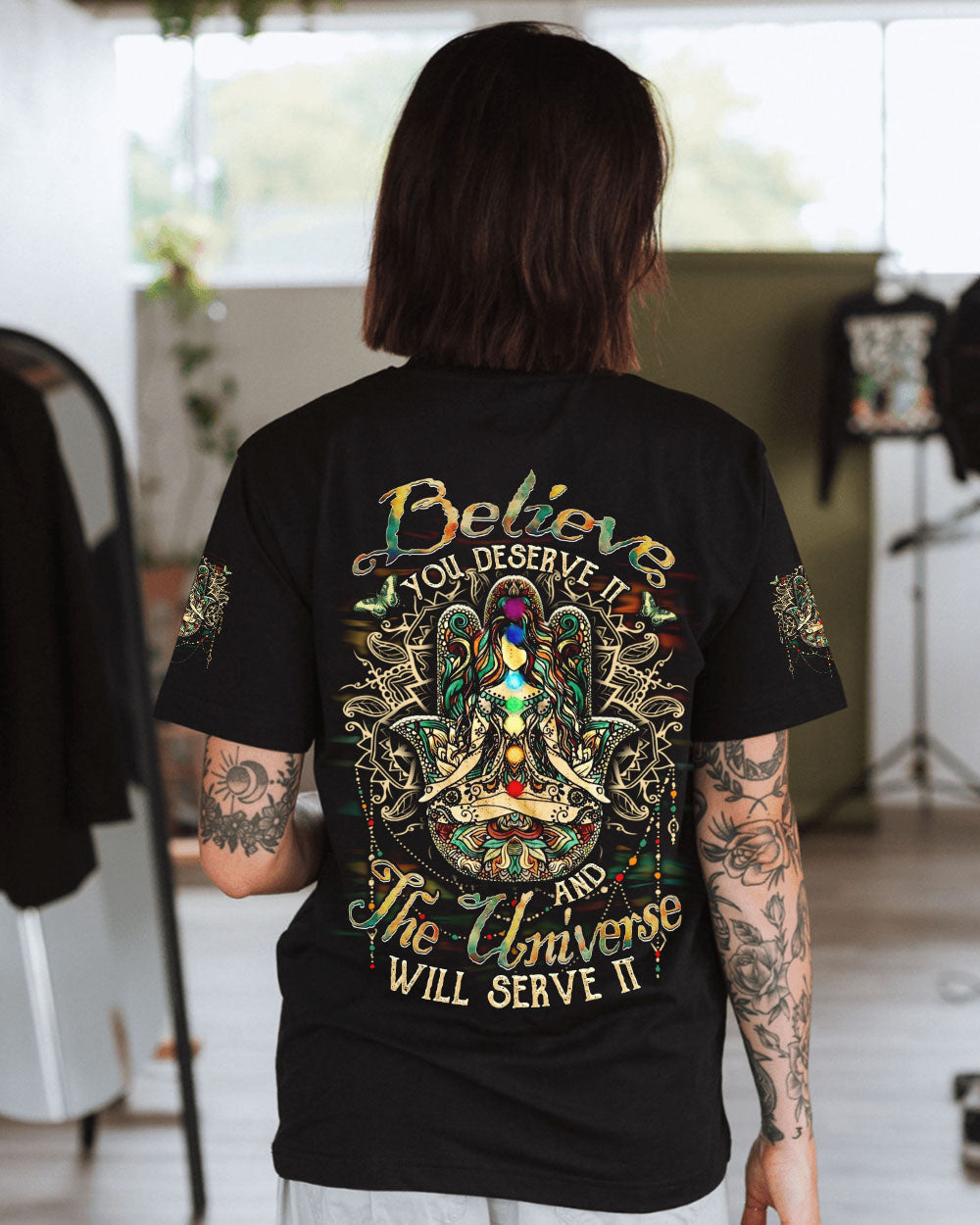 Believe You Deserve It _26 The Universe Will Serve It Meditative Chakra AOP Shirts _3_ axATg