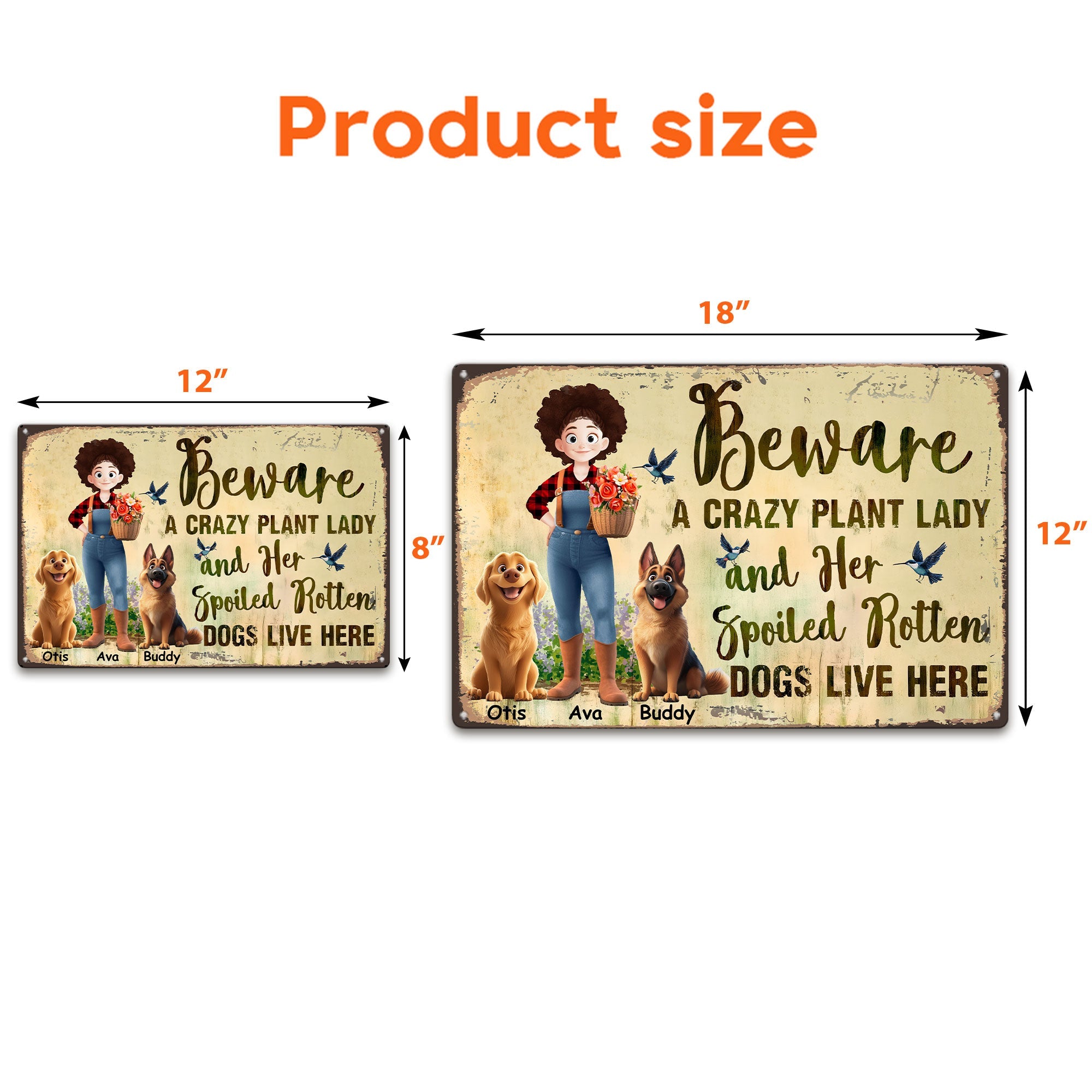 Beware A Crazy Plant Lady _ Her Spoiled Rotten Dogs Live Here Personalized Metal Sign_4