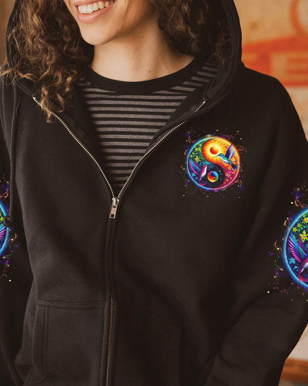 Breathe In Peace Breathe Out Love Yin Yang Hummingbird Mindful Quote Yoga AOP Shirts _10_ Mw2XW