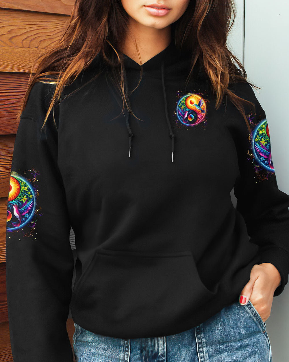 Breathe In Peace Breathe Out Love Yin Yang Hummingbird Mindful Quote Yoga AOP Shirts _6_ vSwCT