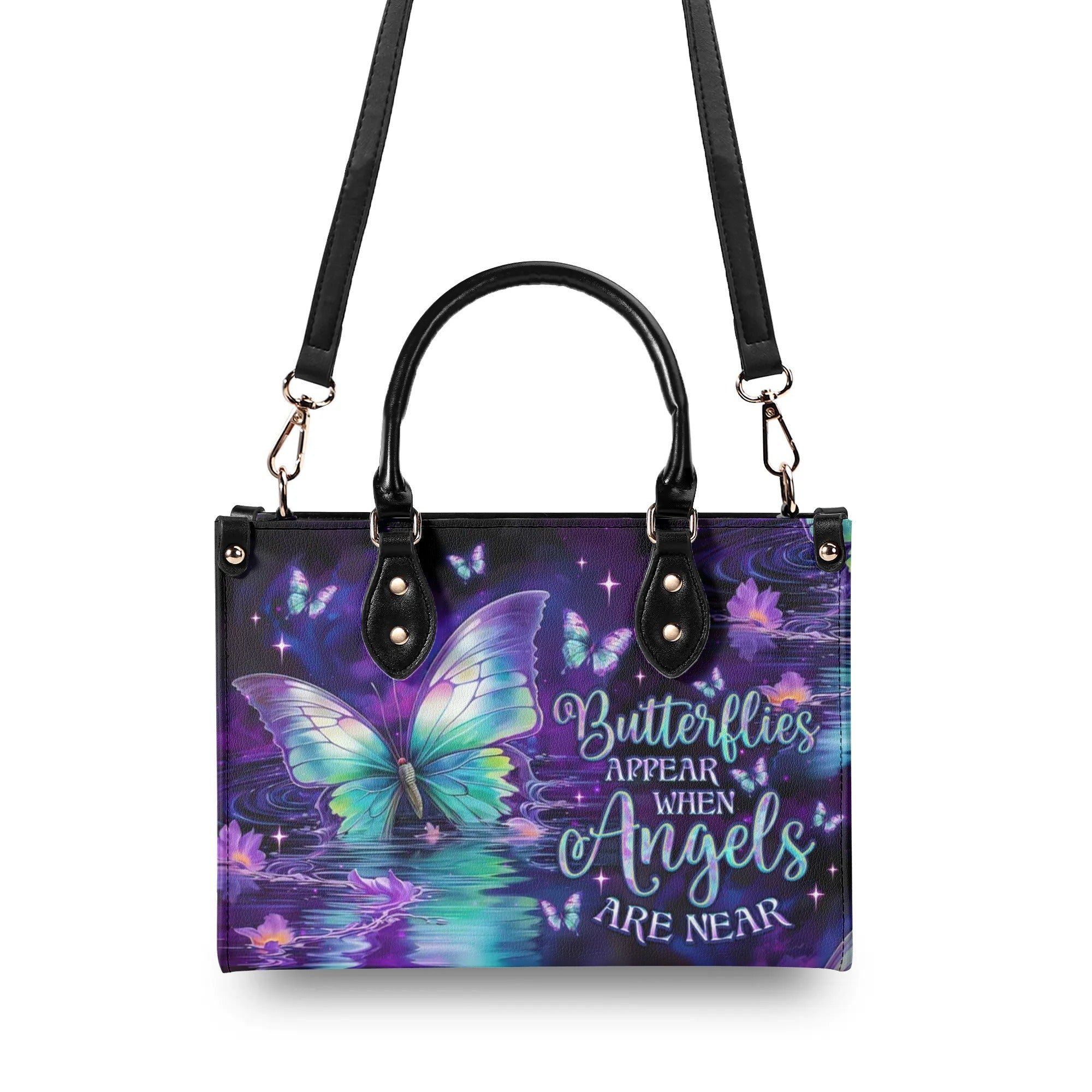 Butterflies Appear When Angels Are Near Angel Butterfly Purple Spiritual Leather Bag _3_ lSeBT