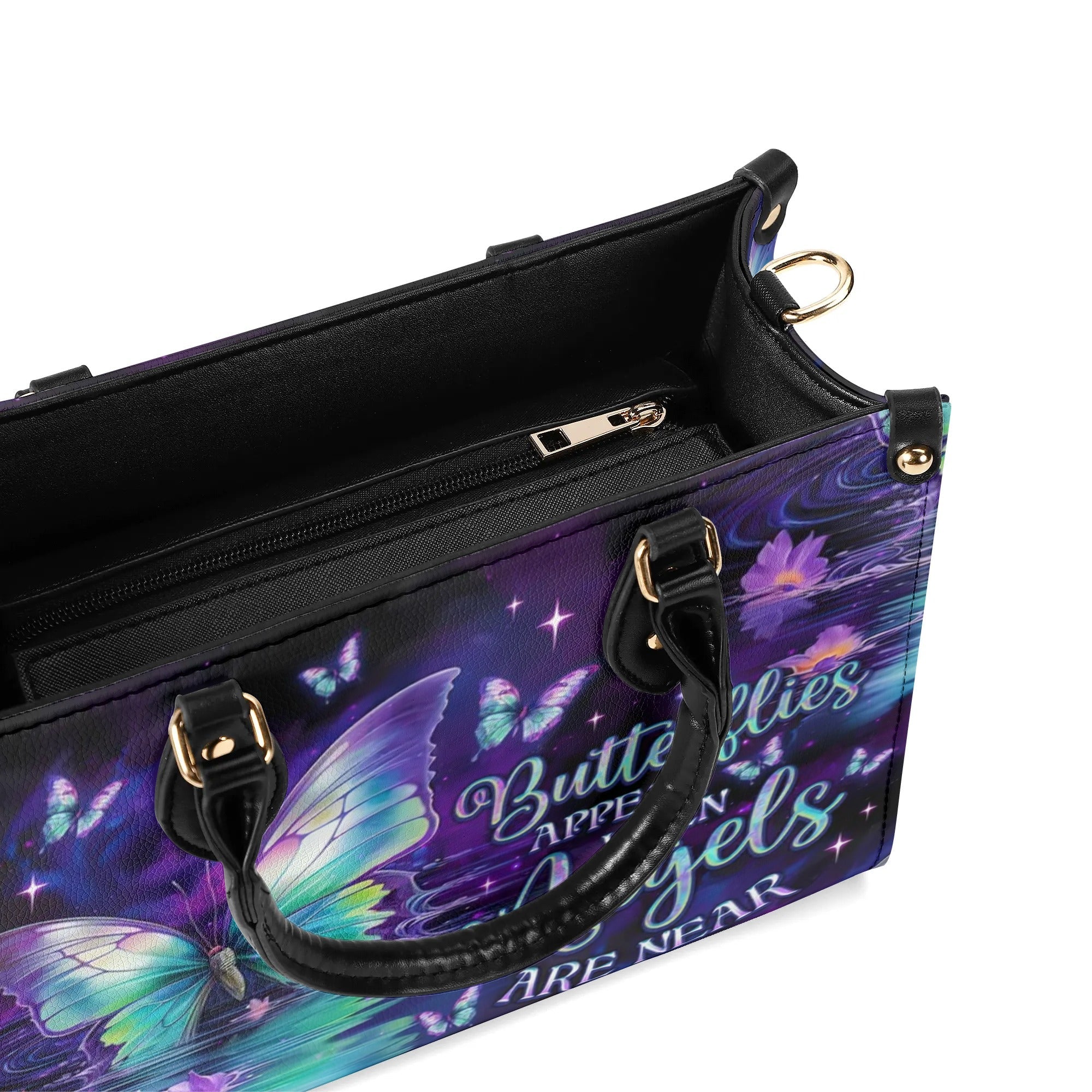 Butterflies Appear When Angels Are Near Angel Butterfly Purple Spiritual Leather Bag _9_ 8b2n5
