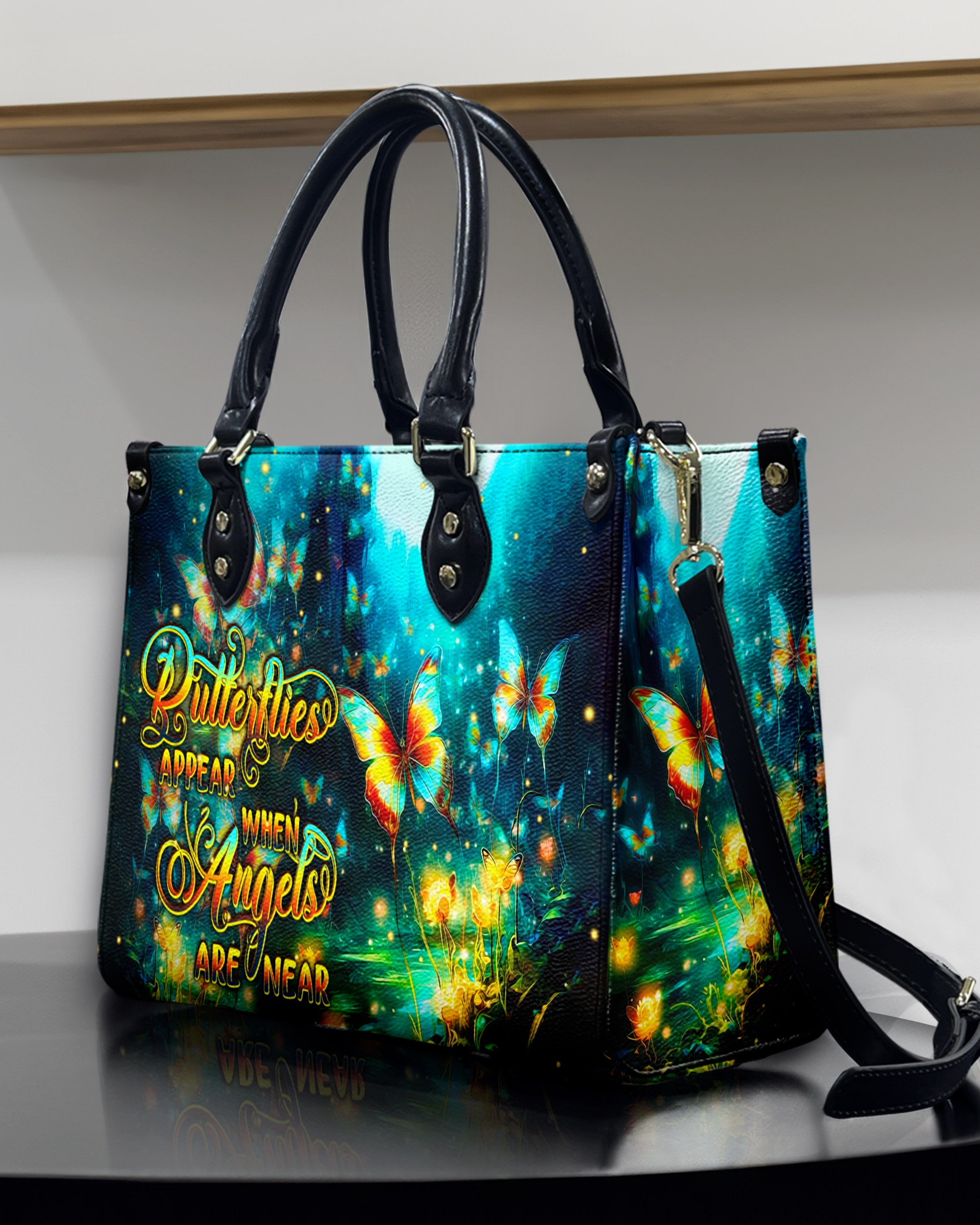 Butterflies Appear When Angels Are Near Inspirational Butterfly Angel Leather Bag _8_ 8nF6o