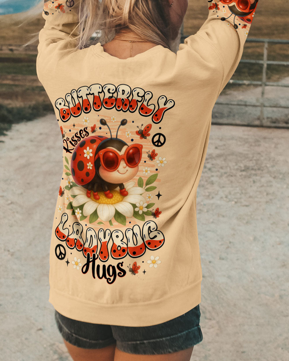 Butterfly Kisses _26 Ladybug Hugs Positive Vibes Peace _26 Love Hippie AOP Shirts _3_ VlTak