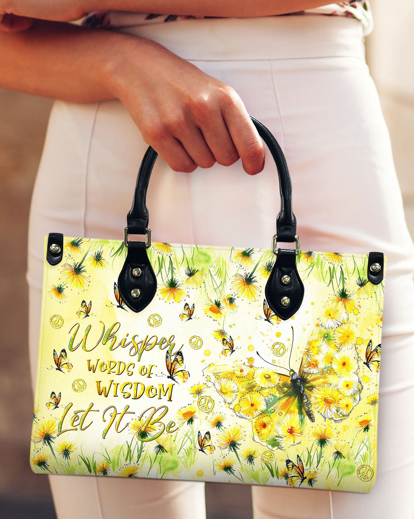 C2_A0Whisper Words of Wisdom Let It Be Yellow Floral Butterfly Hippie Leather Bag _10_ idjQI