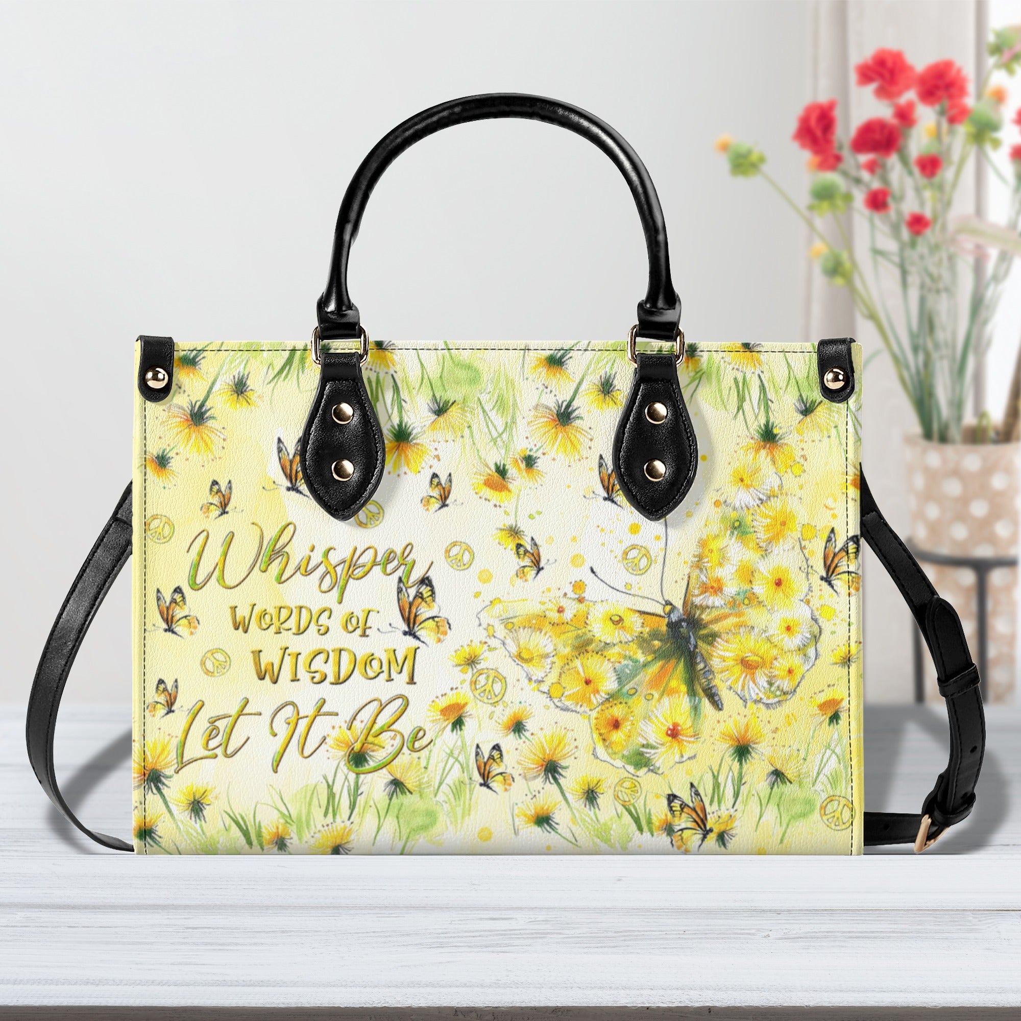 C2_A0Whisper Words of Wisdom Let It Be Yellow Floral Butterfly Hippie Leather Bag _5_ Kfltj