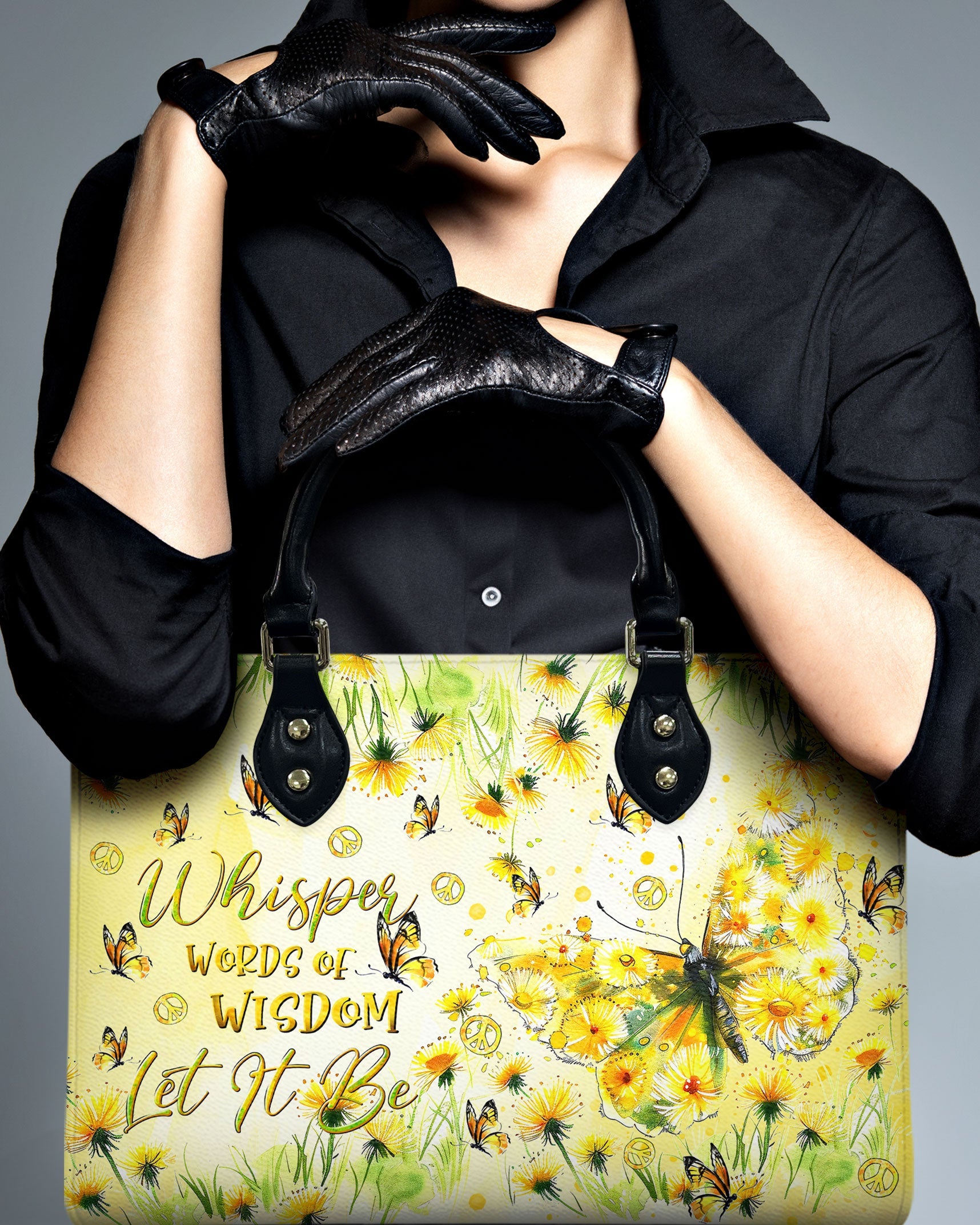 C2_A0Whisper Words of Wisdom Let It Be Yellow Floral Butterfly Hippie Leather Bag _9_ CLf0d