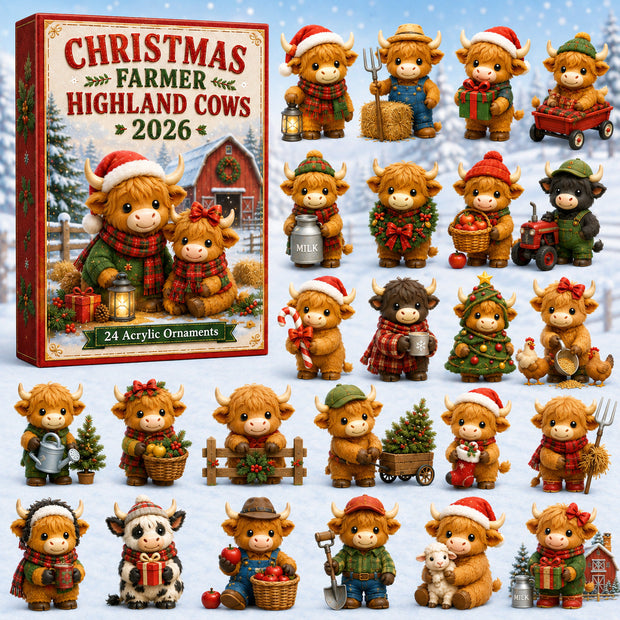 Christmas Highland Cow Farmer - Box Advent Calendar with Charms - Halloween Gift For Family