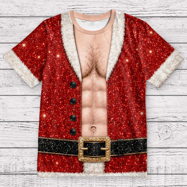 Custom Funny Buff Santa Sparkle Suit Christmas - Personalized AOP Tshirt